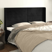 Vidaxl Vzglavje z ušesi črno 183x16x118/128 cm žamet