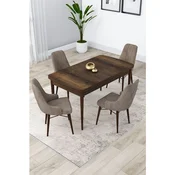 Hanah Home trpezarijski set Lia, sto na razvlacenje i 4 stolice, ploca u dekoru drveta Baroque, kapucino tkanina Babyface