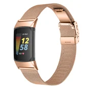 INF Pašček za uro iz nerjavečega jekla za Fitbit Charge5/6 PinkGold, (21747660)