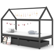 vidaXL Otroški posteljni okvir s predali temno siva borovina 90x200 cm