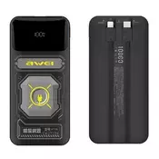 AWEI P77K hitni punjač USB+Type-C utičnica 10000mAh, PD brzi punjač + fiksni Type-C+Lightning kabel, CRN