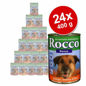 ROCCO pasja hrana MENI 24 X 400 G EKONOMIČNO PAKIRANJE - GOVEDINA, JAGNJETINA, ZELENJAVA & RIŽ