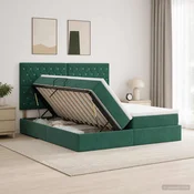 Vidaxl Postelja s shranjevanjem Temno zelena 200 x 200 cm Žamet