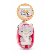 NICI privjesak Sleeping cat 8cm sivo prugasto, svijetlo roza košarica