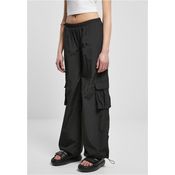 Womens Wide Crinkle Nylon Cargo Pants Black