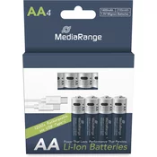 MediaRange Baterije punjive AA, USB-C Li-Ion 1.5V I 1400mAh, 4-Pack, MRBAT161