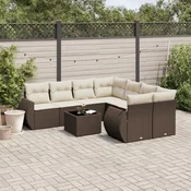 9-dijelni set vrtnih sofa s jastucima poliratan smedi