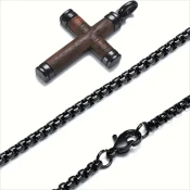 Moška Ogrlica s Križem WD - 38747 - Rjava / Črna / 62cm KP38747