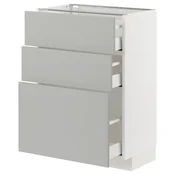 METOD / MAXIMERA Podni element s 3 fioke, bela/Havstorp svetlosiva, 60x37 cm