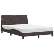 Vidaxl Postelja z vzmetnico temno rjava 140x200 cm blago