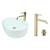 shumee GTM Design Aufsatzwaschbecken 50 cm Glanz Set mit Waschtischbatterie und Stopfen - Aufsatzwaschbecken Oval für Badezimmer - Modern Waschbecken ohne Hahnloch - Waschbecken mit Armature