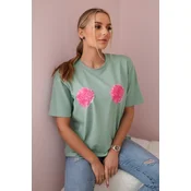 Cotton blouse with flower print dark mint