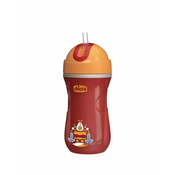 Chicco Steklena steklenica Termo s slamo 14m, 266ml, zelena, rdeča