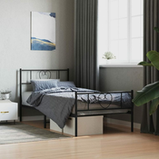 Greatstore Kovinski posteljni okvir z vzglavjem in vznožjem črn 100x200 cm