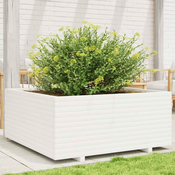 Vidaxl Vrtno cvetlično korito belo 110x110x49,5 cm trdna borovina