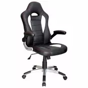 eoshop Pisarniški gaming stol RACER črno-bel, eko usnje, nastavljiva višina, koleščki