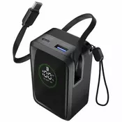 CellularLine Roller polnilna baterija, 10.000 mAh, 45 W, izvlečni USB-C kabl, črna (PBROLL10000K)