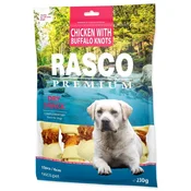 RASCO Premium poslastica iz bivolje kože, obložena s piščancem, vozli 6cm 230g