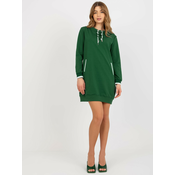 Womens Short Sweatshirt Basic Dress with Pockets - Green