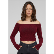 Womens Off Shoulder Glitter Long Sleeve Burgundy