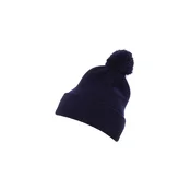 Pom Pom Knit hat with cuff navy blue