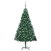 Vidaxl Umetna osvetljena novoletna jelka z bunkicami zelena 210 cm PVC