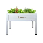 shumee Dvignjena gredica za balkon, teraso in vrt 110x55x80cm - Lesen herbarij na nogah - Sadilnik na nogah za rože, zelišča, zelenjavo - Dvignjen zaboj za vrt, Greenspot Vintage bela