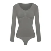 cfab Oblikovanje postave Bodysuit Sculpting Shapewear Longsleeve mit String grafit
