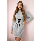 Insulated dress with a decorative belt in gray color