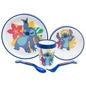 shumee Disney Stitch - Nedrseč komplet posode za mikrovalovno pečico, 5 kosov (krožnik, skleda, skodelica, vilice, žlica)