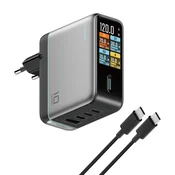 Stenski polnilec Cuktech AD1204U 120W, 3x USB-C, z zaslonom in upravljanjem na dotik - grey