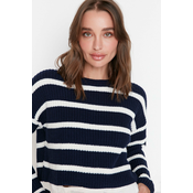 Trendyol Navy Blue Crop Basic Striped Knitwear Sweater
