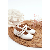 Childrens patent leather ballerinas with stripes, white Margenis