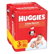 Huggies Pelene Little Movers, Otvorene, Duo Pack (3), 4-9kg, 156 komaada
