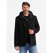 Ombre Mens jacket with high collar and hood - black