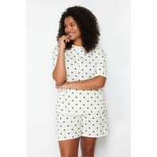 Trendyol Curve White Heart Pattern Knitted Pajamas Set