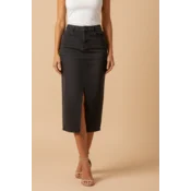 Midi denim krilo z razporkom, črno