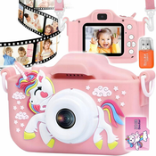 Dexxer Otroški LCD 40MPix digitalni fotoaparat samorog USB roza + 32GB SD kartica