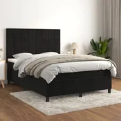 Greatstore Box spring posteljni z vzmetnico črn 140x190 cm žamet