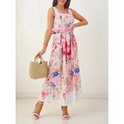 Resti Womens viscose midi dress with straps, with a belt in various flowers