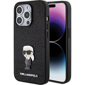 Karl Lagerfeld maska za iPhone 15 Pro Max IKONIK FIXED GLITTER IKONIK LOGO METAL PIN BLACK