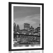 Plakat s paspartujem črnobeli most v Brooklynu - 40x60 black