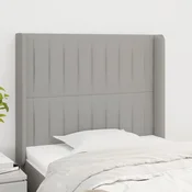 Vidaxl Vzglavje z ušesi svetlo sivo 93x16x118/128 cm blago