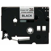 Kompatibilen trak za Brother TZe-S211 / TZ-S211 / PT / P-Touch 6mm, močnejše lepilo (strong adhesive) - črn izpis / bel trak