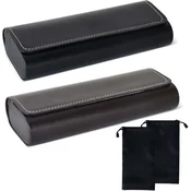 Trdo etui za očala 2 kosa usnjeno PU premium magnetno zapiranje rjavo črno set 2 kom z zaščitnima vrečkama semiš notranjost 16,2 x 6,5 x 3,3 cm za korekcijska in sončna očala