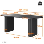 SONNENH Jedilna miza, MDF/kovina, črna, 120 x 80 x 75.5 cm, za jedilnico