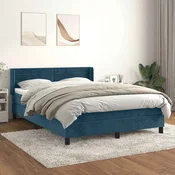 Greatstore Box spring postelja z vzmetnico temno modra 140x190cm žamet