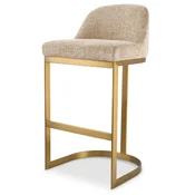 Casa Padrino luxury bar chair sand/brass 53 x 51 x H. 101 cm - Upholstered stainless steel bar stool - Bar furniture - Luxury furniture - Luxury quality