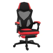VINSETTO Ergonomski pisarniški stol z zložljivim podnožjem in visokim naslonom, vrtljiv in nagiben pisalni stol z nastavljivo višino, ledvena opora, v mrežasti tkanini, rdeča