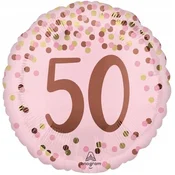 Amscan Rožnat konfetni folijski balon za 50. rojstni dan, dekoracija 46 cm